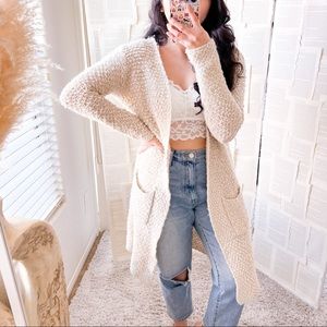URBAN OUTFITTERS ECOTÉ Beige Knit Open Front Duster Cardigan